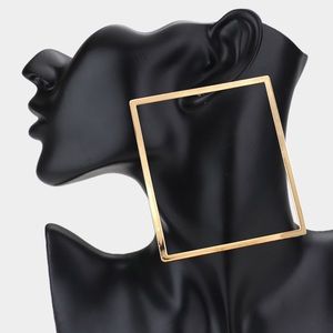 Oversized gold open square fashion style earrings